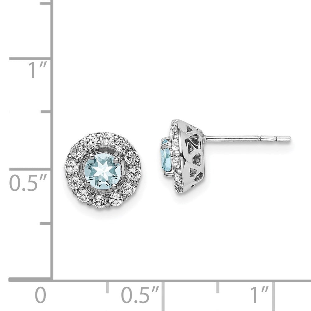 Sterling Silver Rhodium Plated White Topaz & Aquamarine Earrings