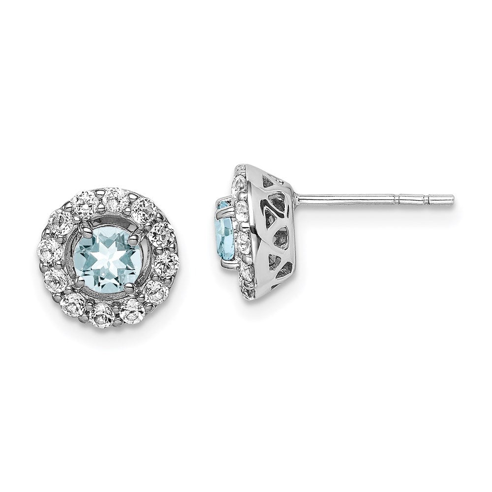 Sterling Silver Rhodium Plated White Topaz & Aquamarine Earrings