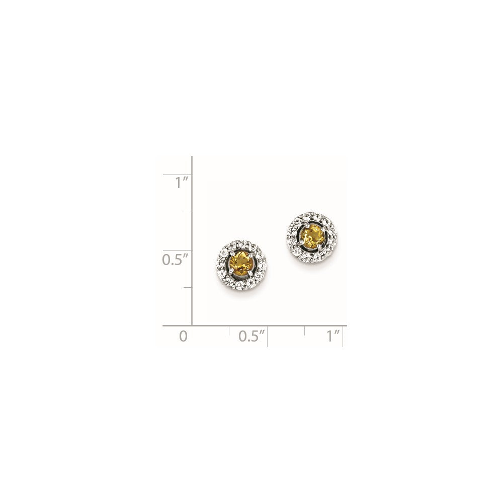 Sterling Silver Rhodium Plated White Topaz Citrine Round Earrings