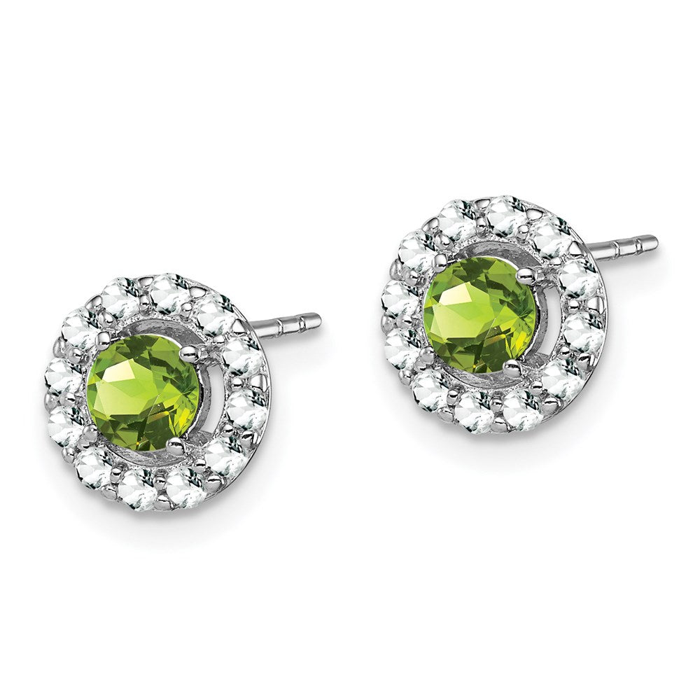 Sterling Silver Rhodium Plated White Topaz and Peridot Round Earrings