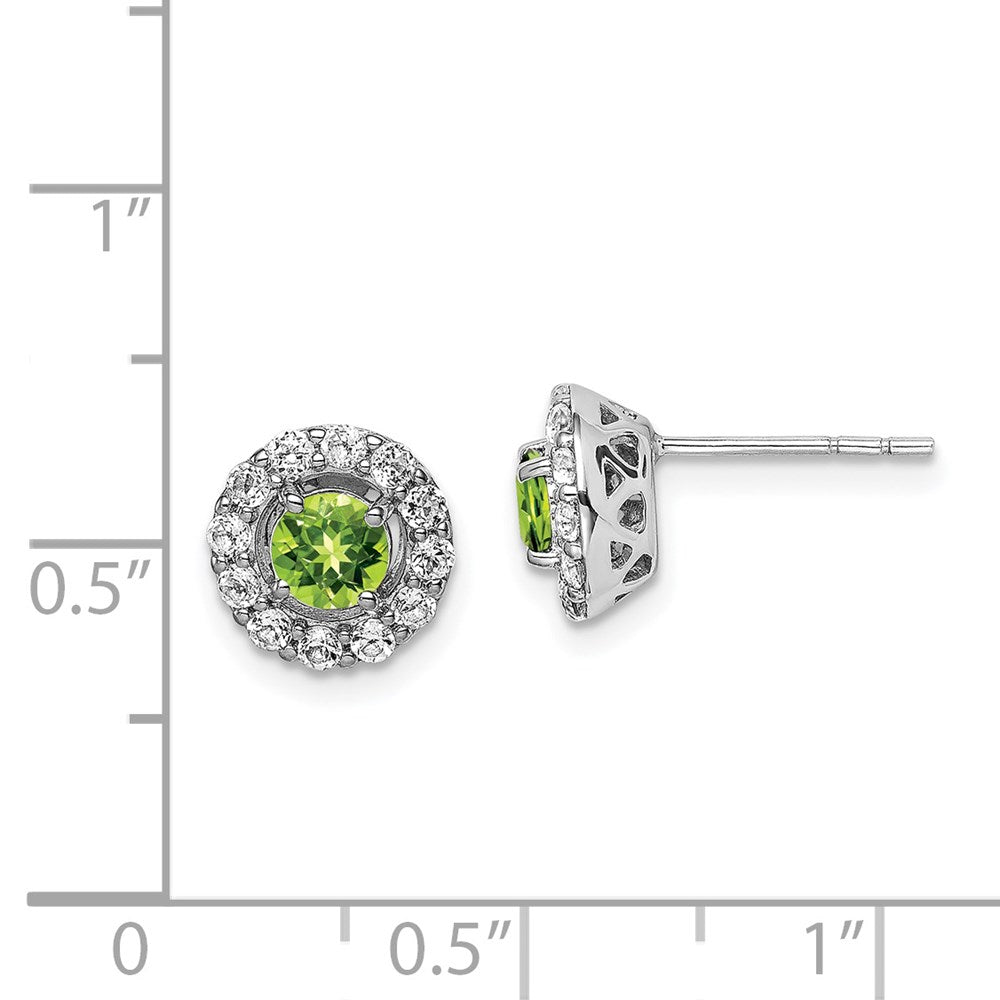 Sterling Silver Rhodium Plated White Topaz and Peridot Round Earrings