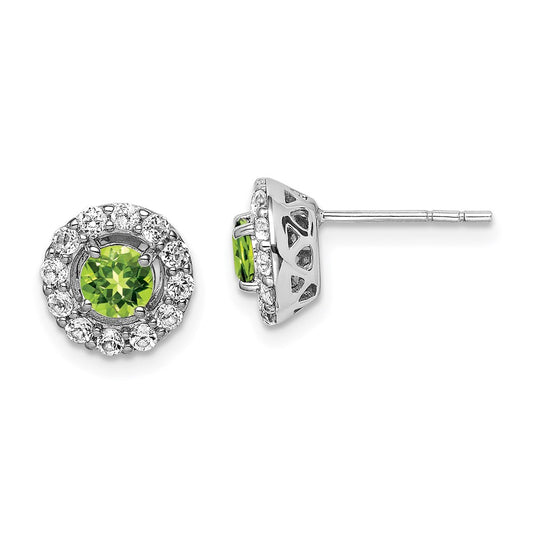 Sterling Silver Rhodium Plated White Topaz and Peridot Round Earrings