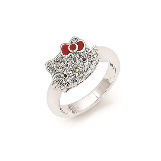 Sterling Silver Hello Kitty Diamond Collection Red Enamel Accent Ring