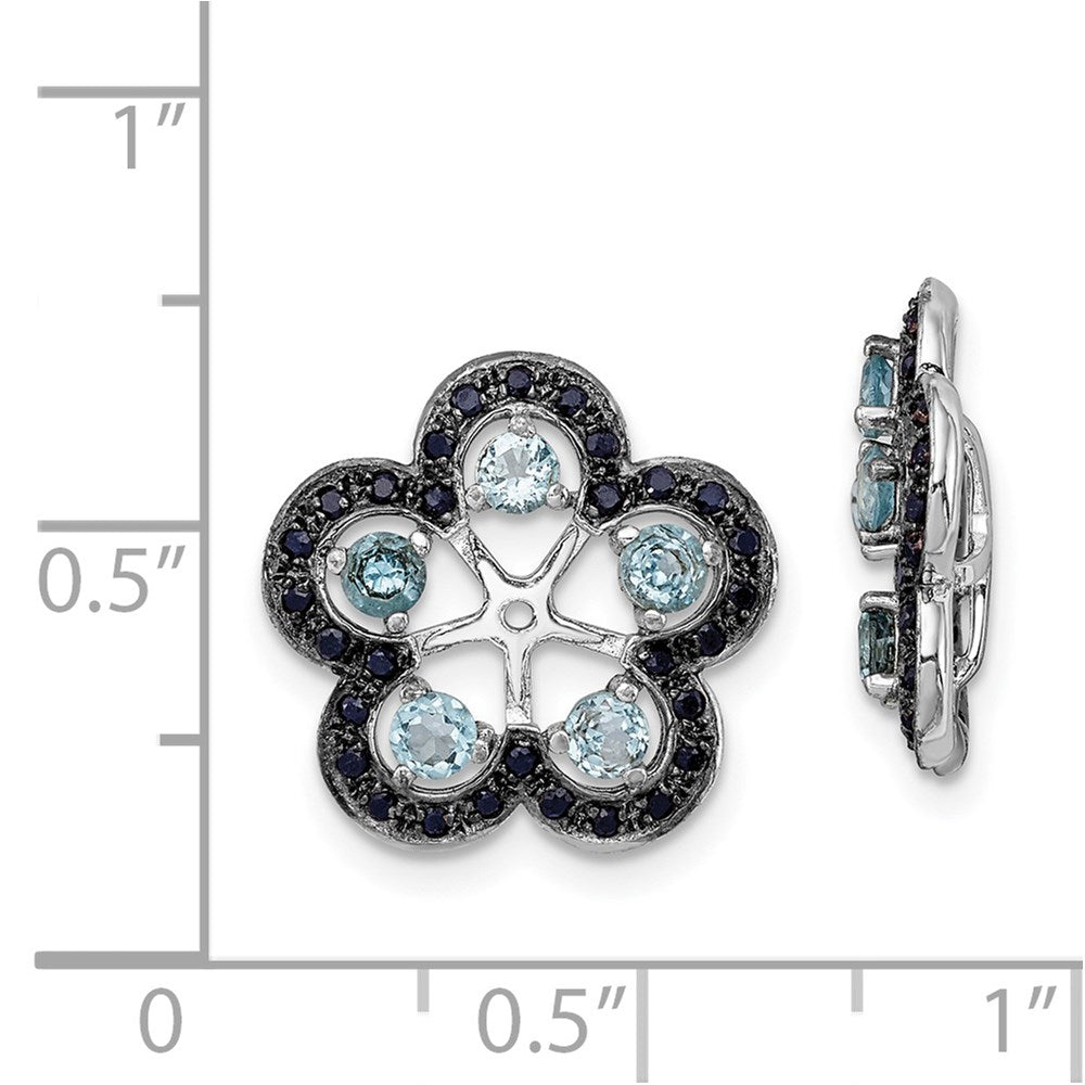 Sterling Silver Rhodium Swiss Blue Topaz & Black Sapphire Earring Jacket