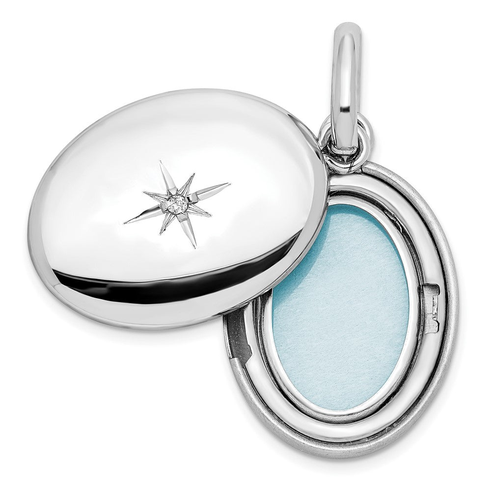 Sterling Silver Rhodium-plated 18mm .01 Diamond Oval Swing Locket