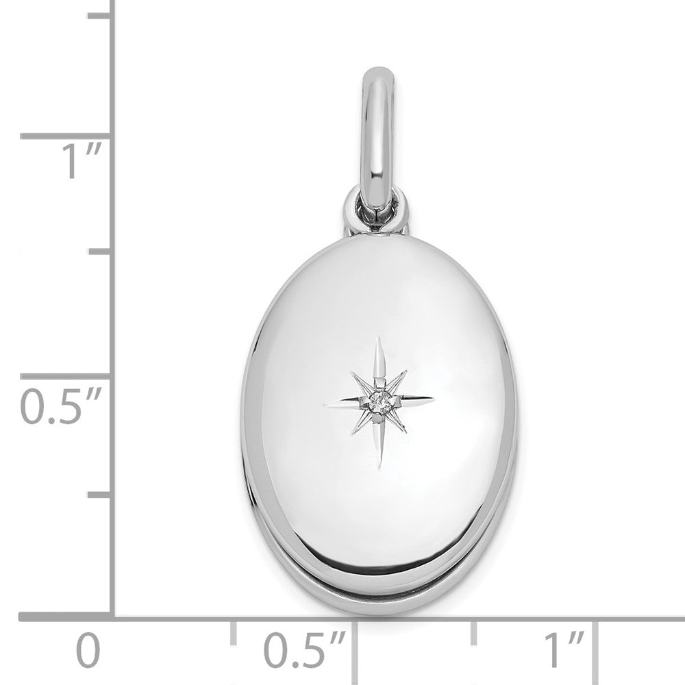 Sterling Silver Rhodium-plated 18mm .01 Diamond Oval Swing Locket