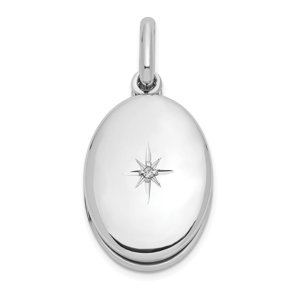 Sterling Silver Rhodium-plated 18mm .01 Diamond Oval Swing Locket