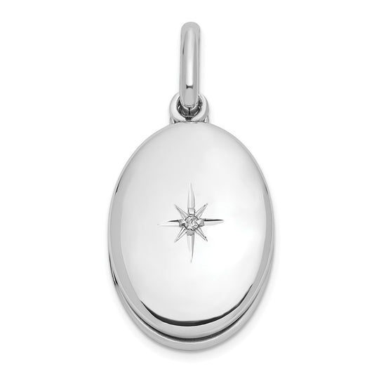 Sterling Silver Rhodium-plated 18mm .01 Diamond Oval Swing Locket