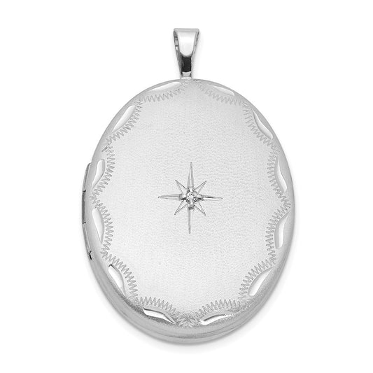 Sterling Silver Rhodium-plated Satin 26mm with Diamond Star Oval Locket