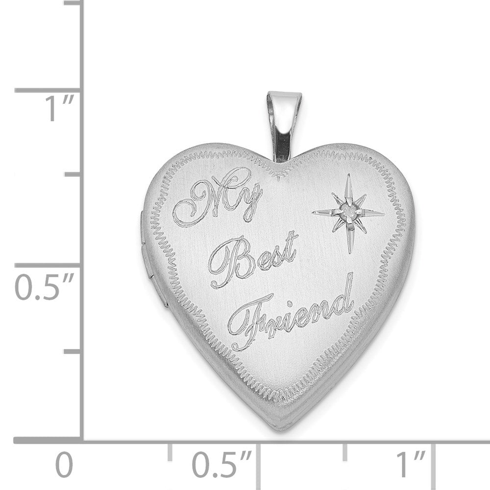 Sterling Silver Rhodium-plated 20mm Best Friend with Diamond Heart Locket