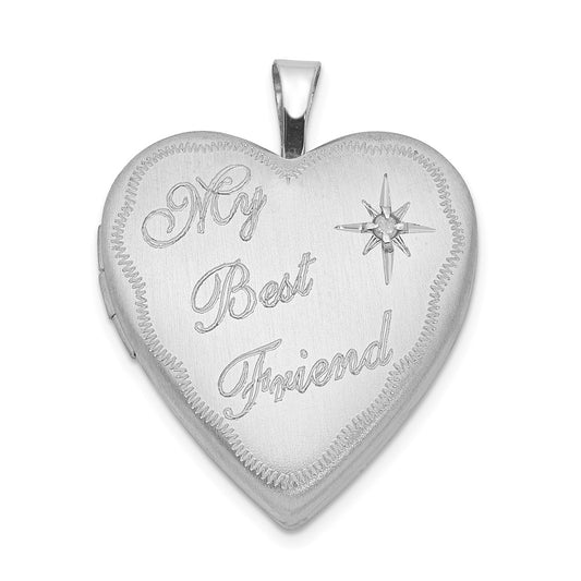 Sterling Silver Rhodium-plated 20mm Best Friend with Diamond Heart Locket