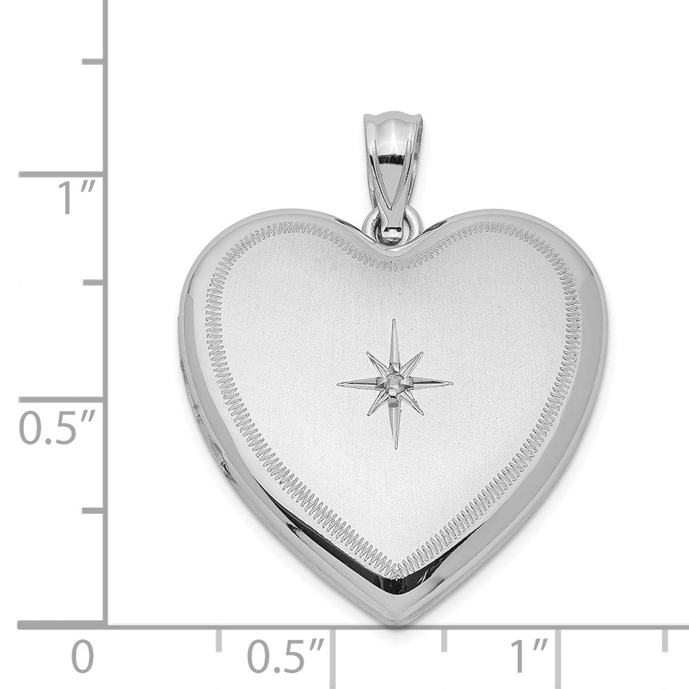 Sterling Silver Rhodium-plated & Diamond 24mm D/C Heart Locket