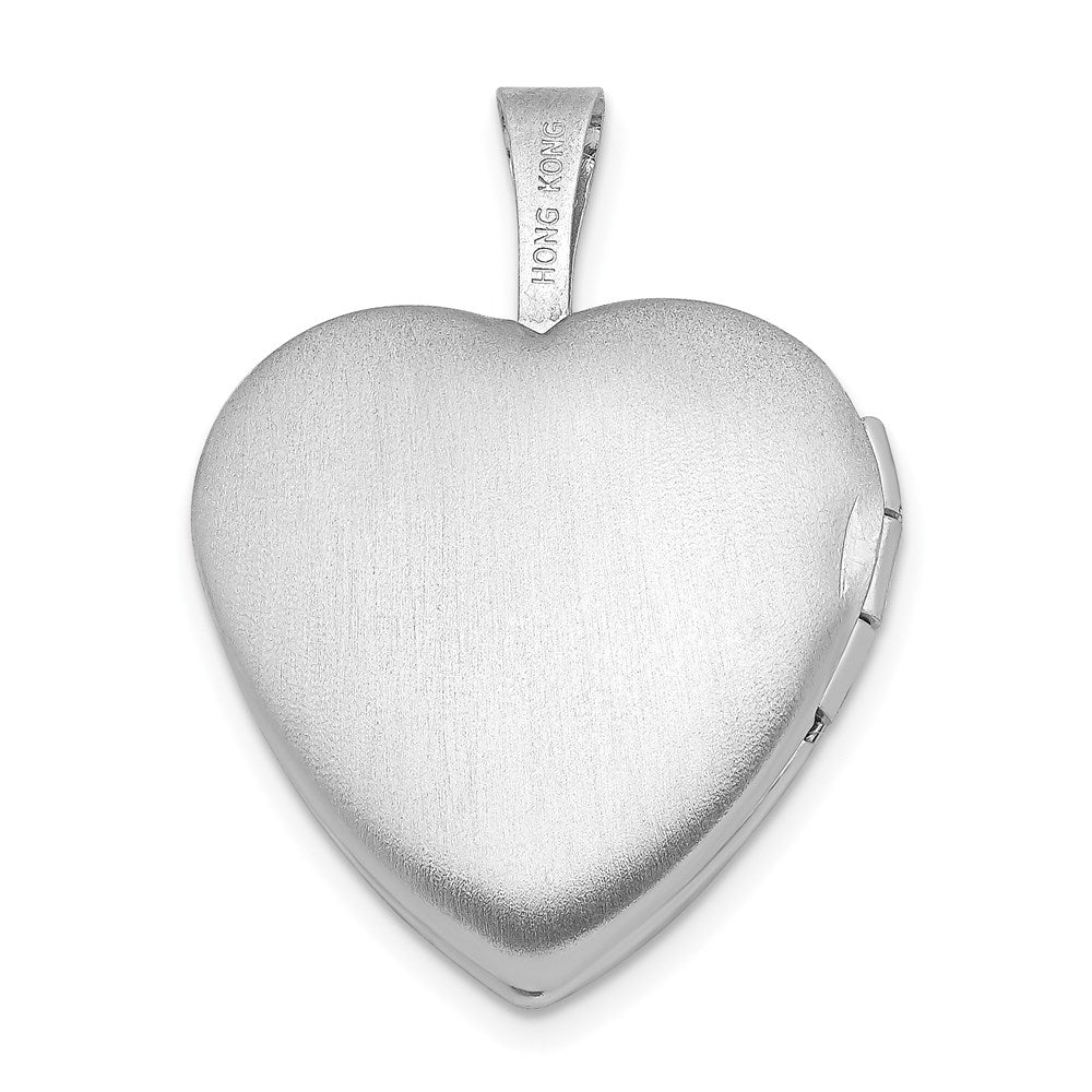 Sterling Silver Rhodium-plated Satin & D/C Diamond Star Heart Locket