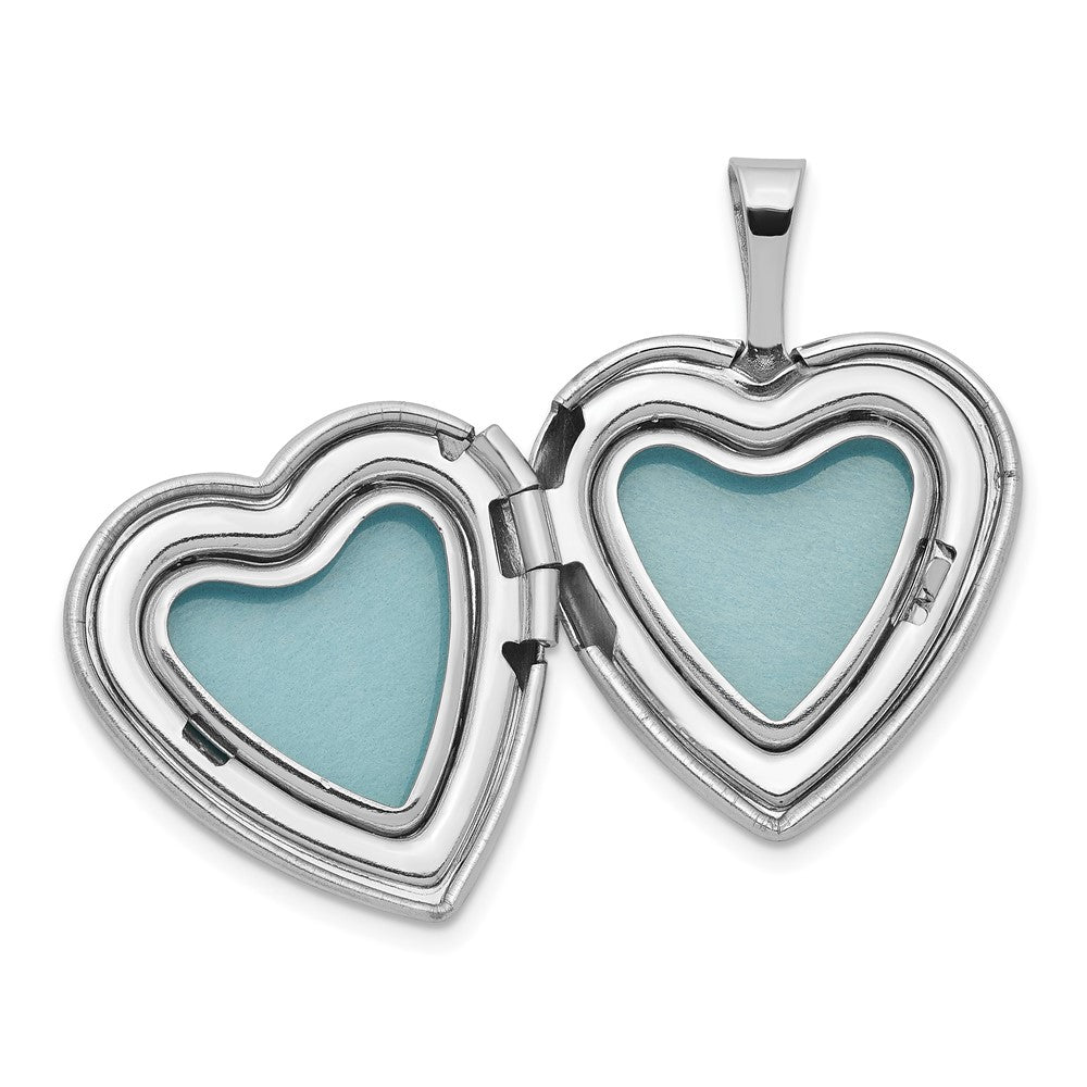 Sterling Silver Rhodium-plated Satin & D/C Diamond Star Heart Locket