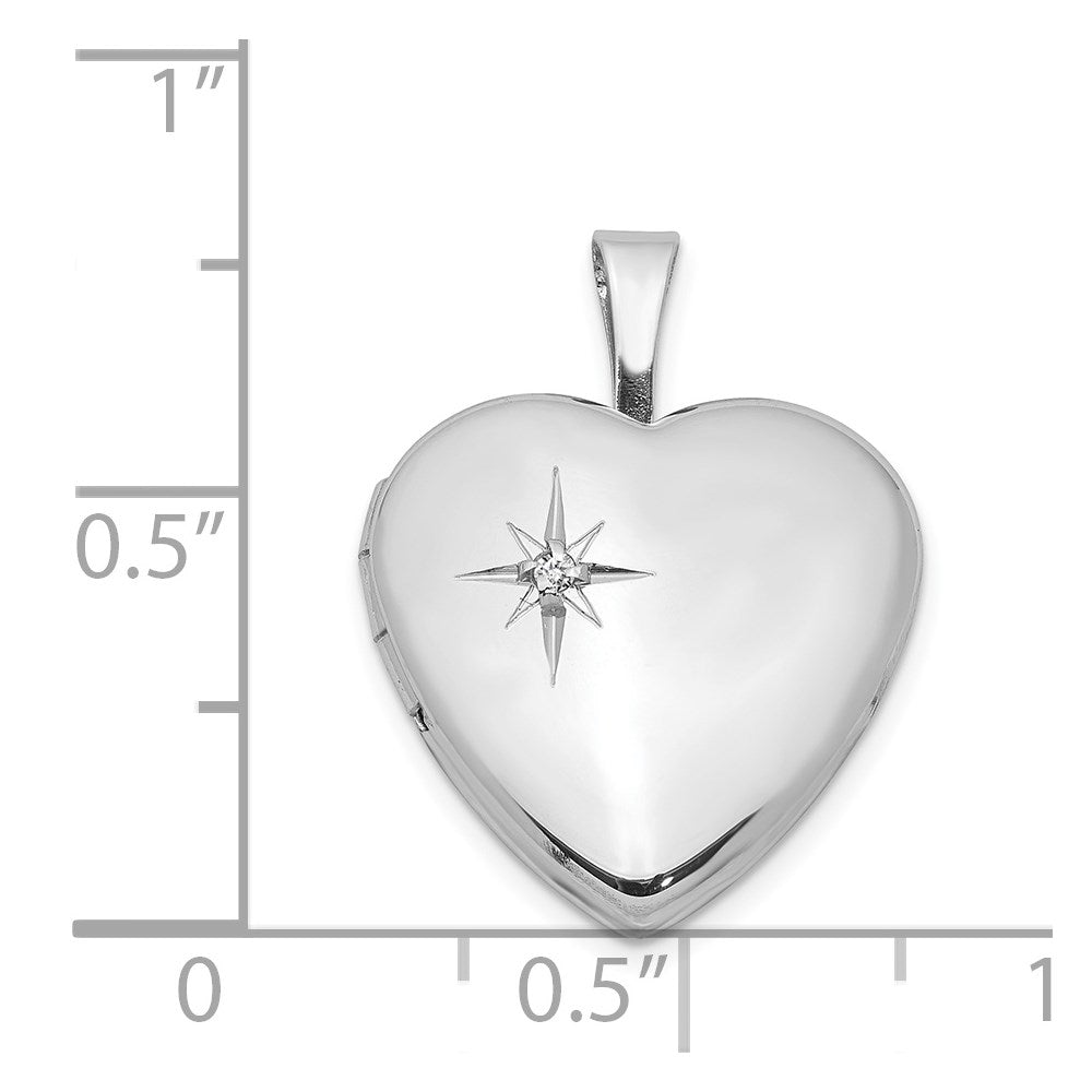 Sterling Silver Rhodium-plated Polished Diamond Star 16mm Heart Locket