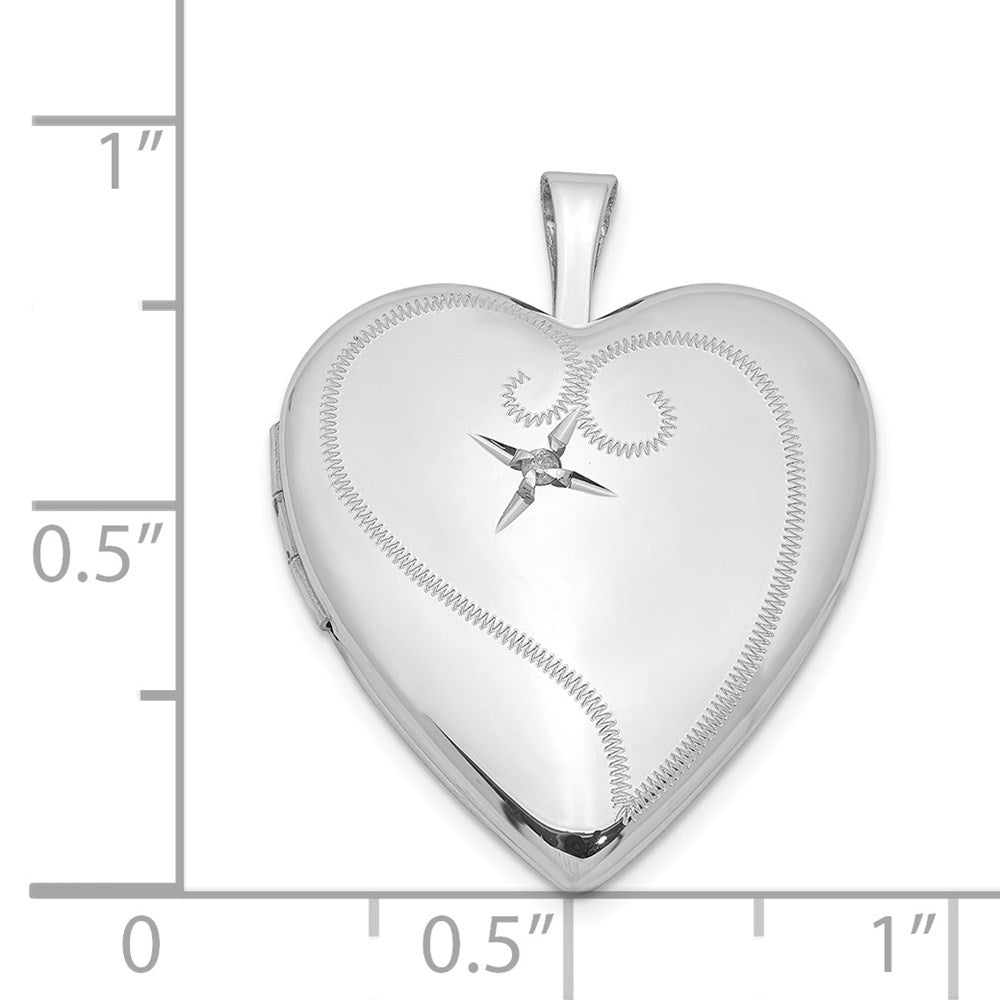 Sterling Silver Rhodium-plated & Diamond 20mm D/C Heart Locket