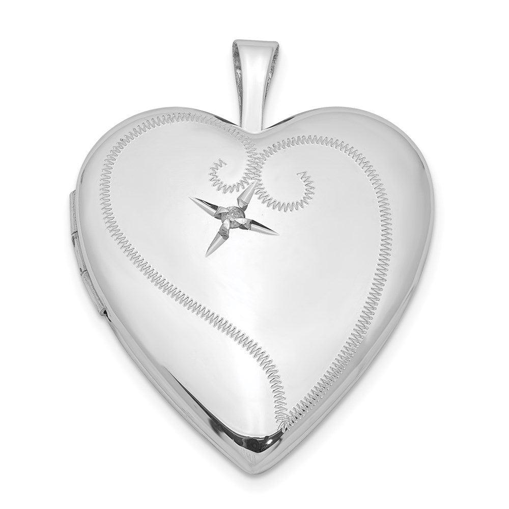 Sterling Silver Rhodium-plated & Diamond 20mm D/C Heart Locket