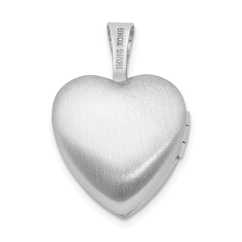 Sterling Silver Rhodium-plated & Dia. Polished and Satin 12mm Heart Locket