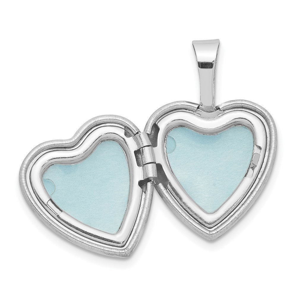 Sterling Silver Rhodium-plated & Dia. Polished and Satin 12mm Heart Locket