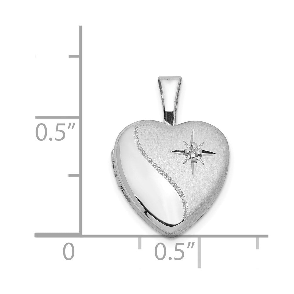 Sterling Silver Rhodium-plated & Dia. Polished and Satin 12mm Heart Locket