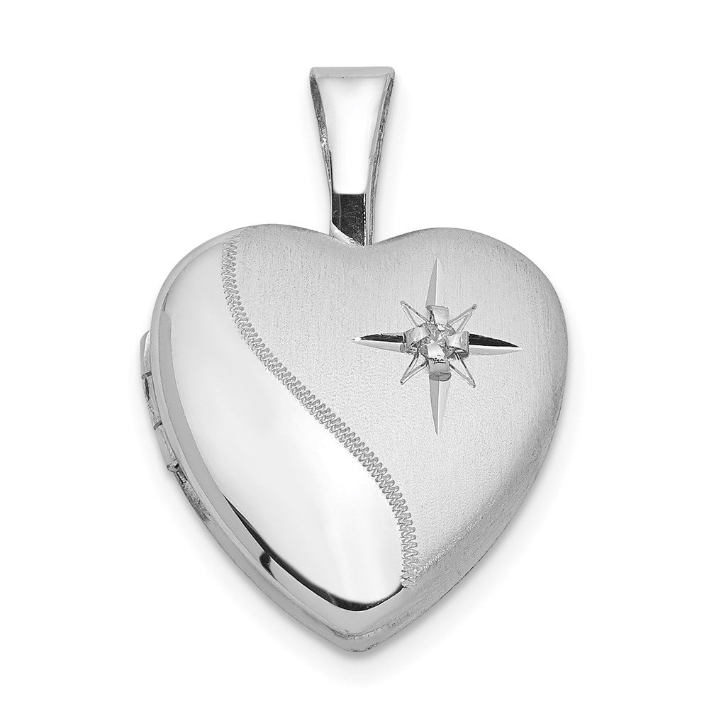 Sterling Silver Rhodium-plated & Dia. Polished and Satin 12mm Heart Locket