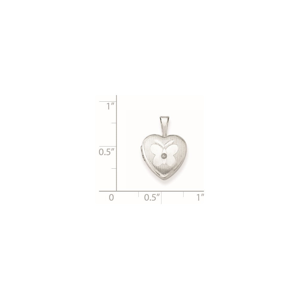 Sterling Silver Rhodium-plated & Dia. Butterfly 12mm Heart Locket