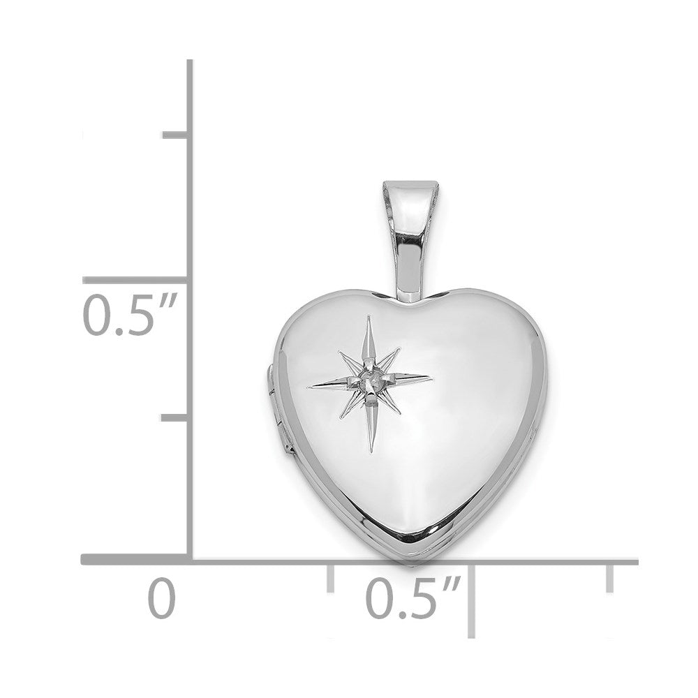 Sterling Silver Rhodium-plated Polished Diamond Star 12mm Heart Locket