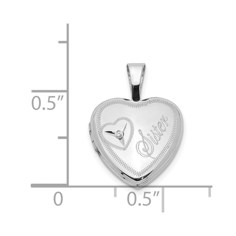 Sterling Silver Rhodium-plated & Diamond Sister Heart 12mm Heart Locket