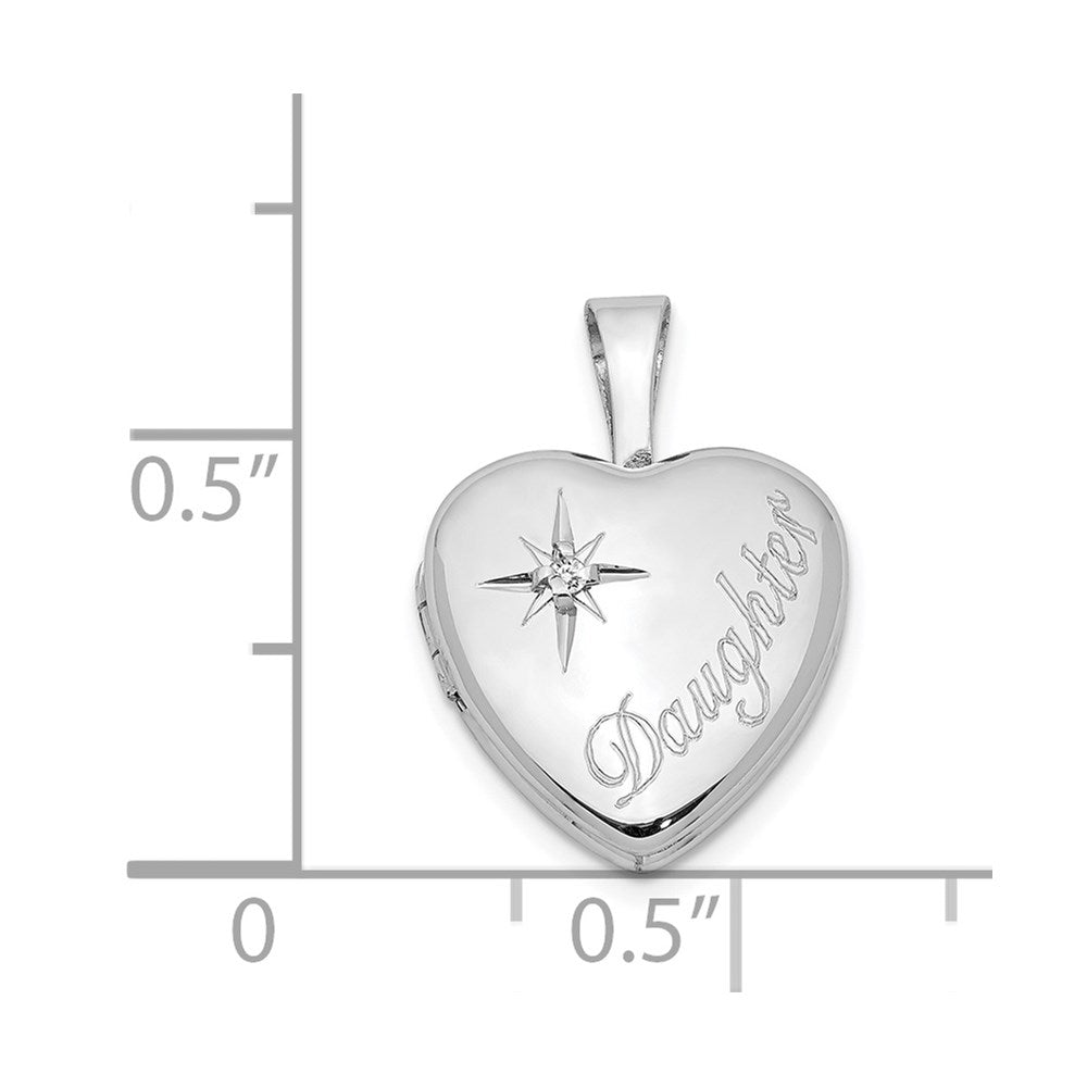 Sterling Silver Rhodium-plated & Diamond Daughter 12mm Heart Locket