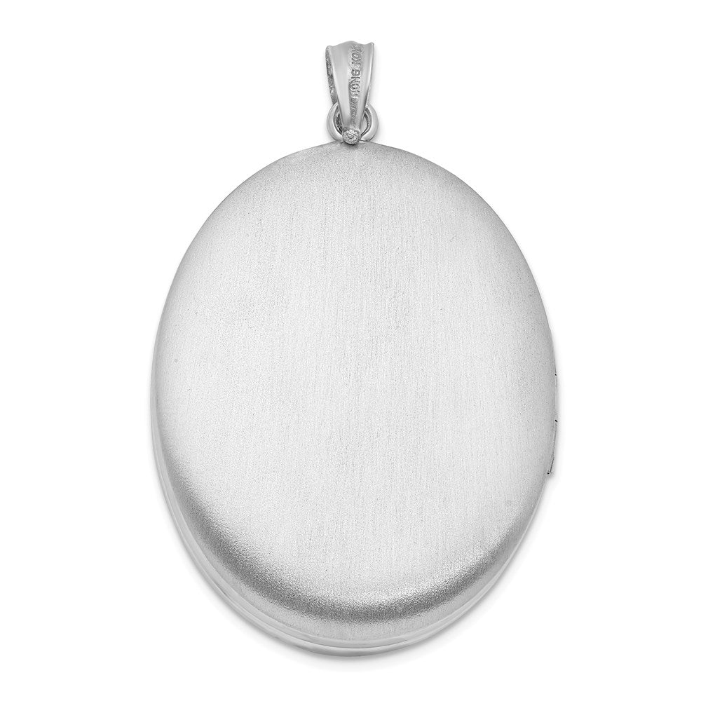 Sterling Silver Rhodium-plated & Diamond w/ Swirl Border 34mm Oval Locket