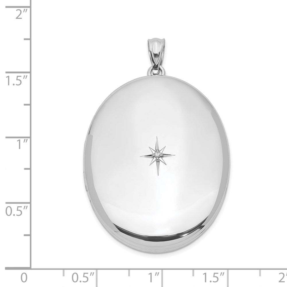 Sterling Silver Rhodium-plated & Diamond Polished 34mm Oval Locket