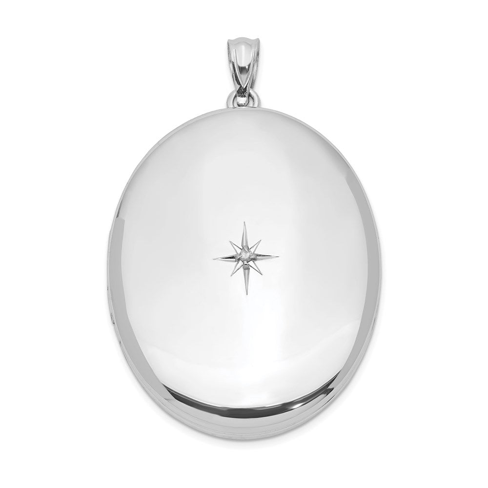 Sterling Silver Rhodium-plated & Diamond Polished 34mm Oval Locket