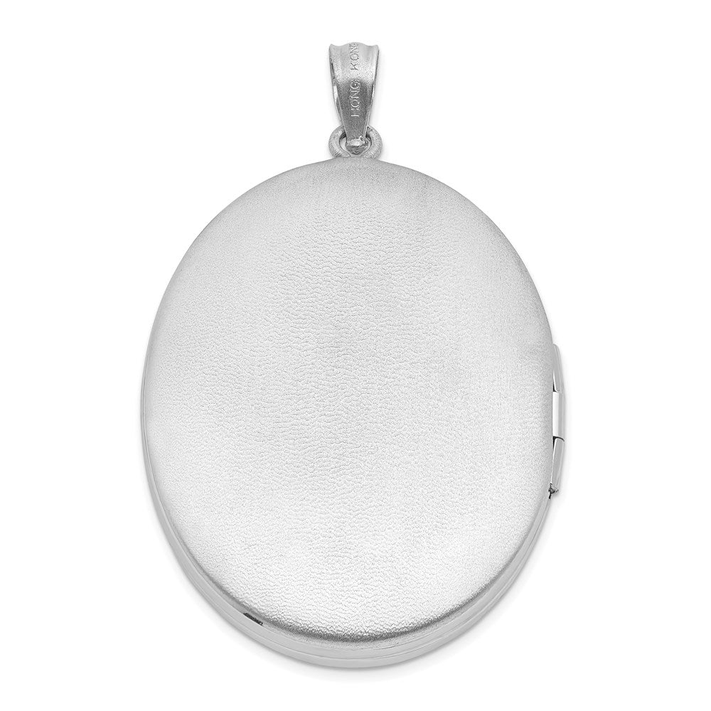 Sterling Silver Rhodium-plated & Diamond Center Swirl 34mm Oval Locket