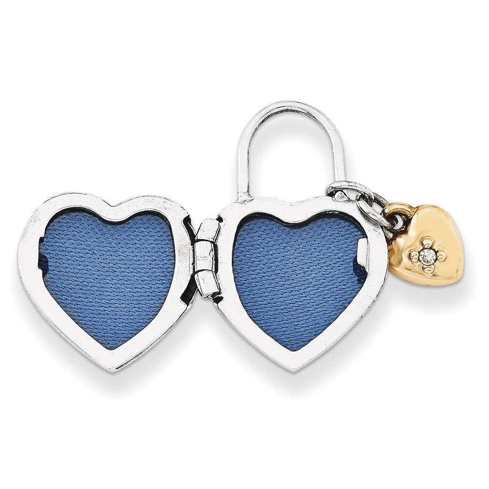 Sterling Silver w/Gold-plate 12mm Padlock Heart with Diamond Locket