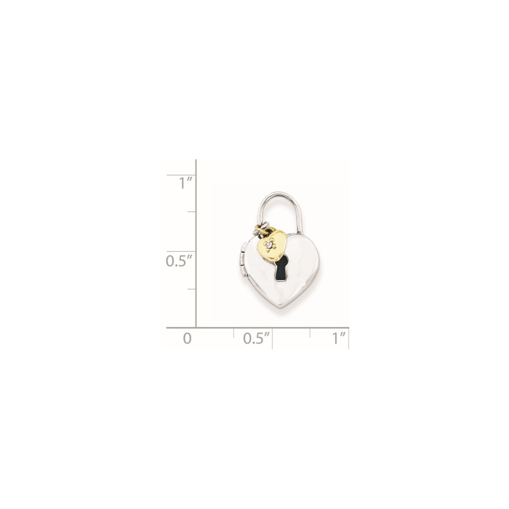 Sterling Silver w/Gold-plate 12mm Padlock Heart with Diamond Locket