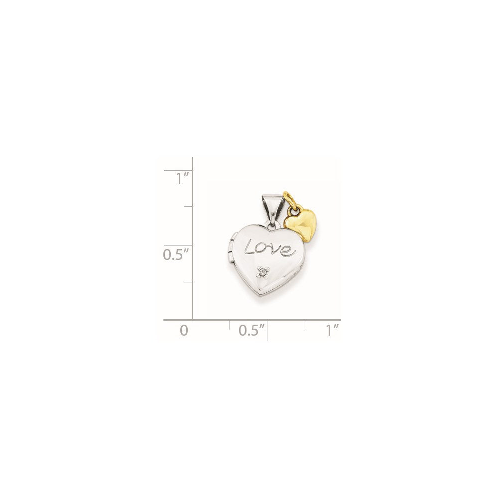 Sterling Silver Rhodium-plated w/Gold-plated Dia w/ Charm Heart Locket