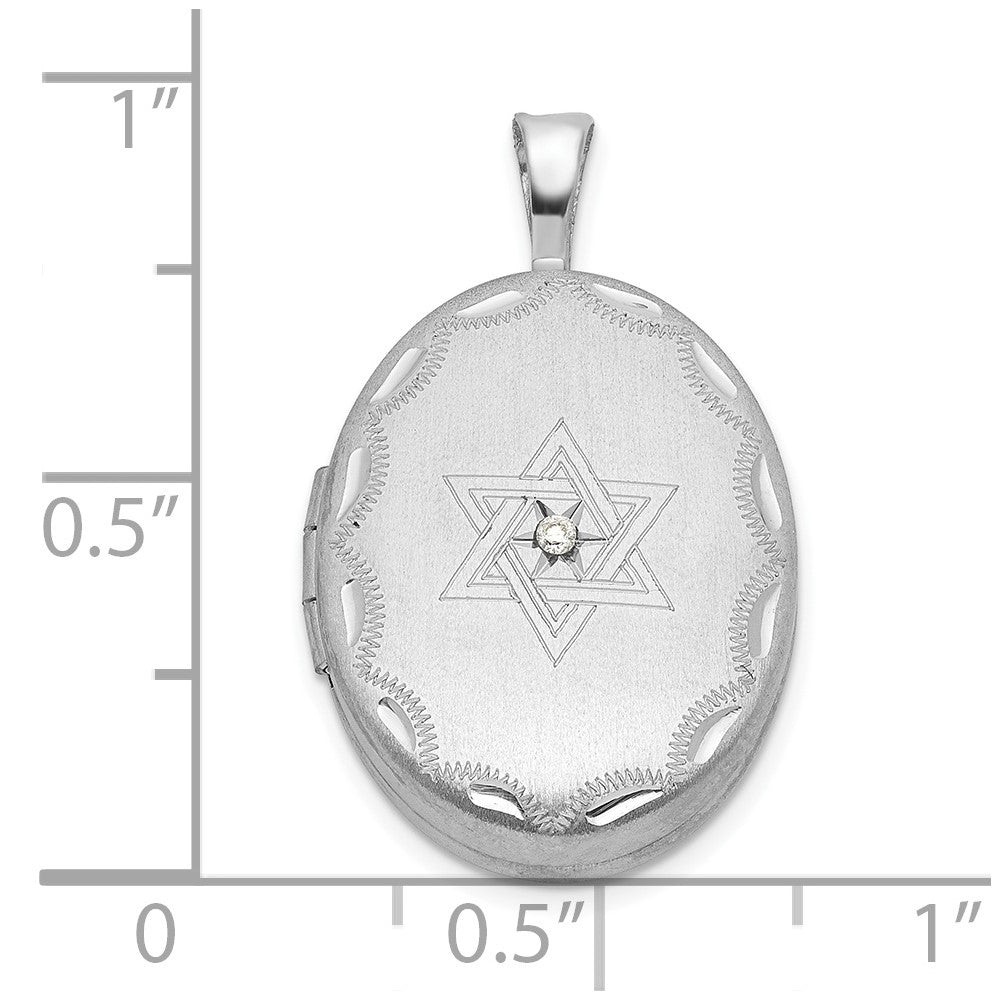 Sterling Silver Satin & Diamond-cut Diamond Star of David Oval Locket