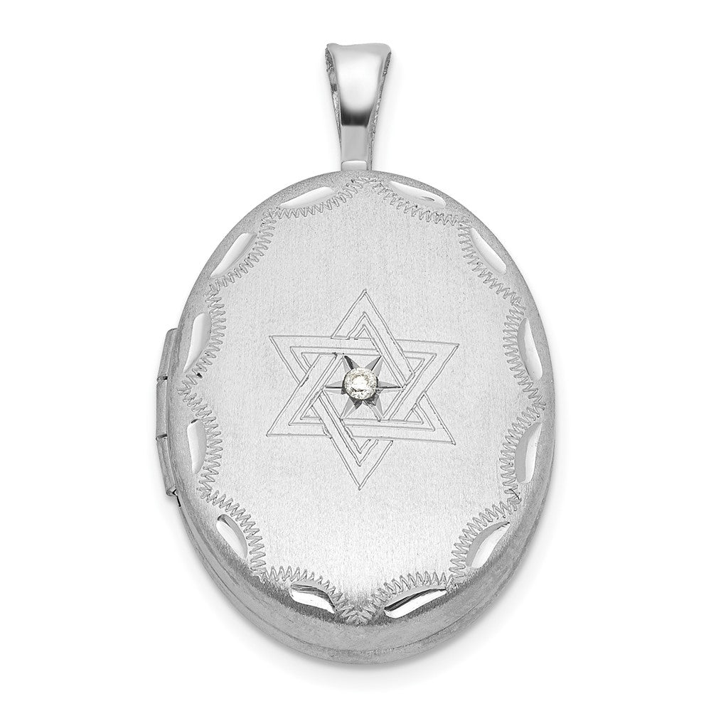 Sterling Silver Satin & Diamond-cut Diamond Star of David Oval Locket