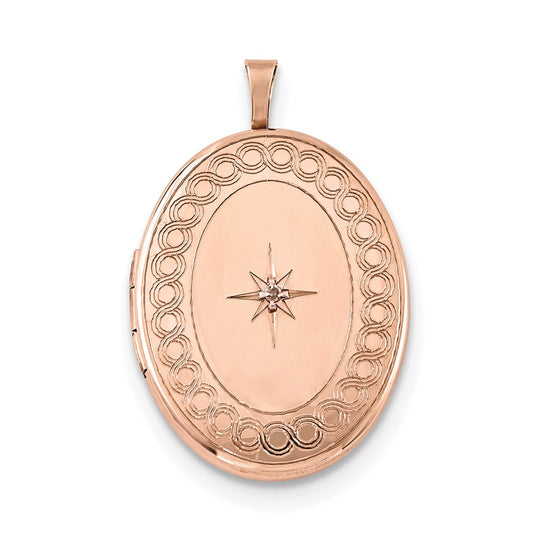 Sterling Silver Rose Gold-plated 26mm Oval Diamond Locket