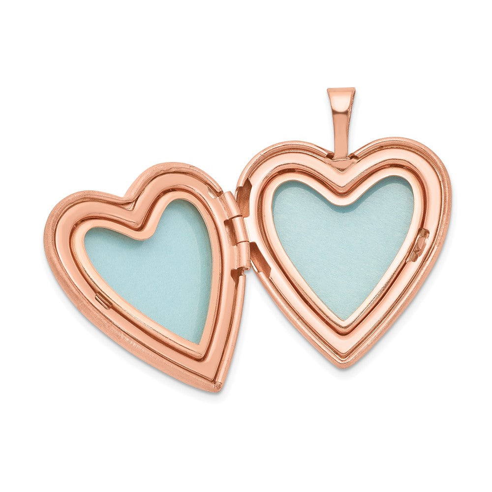 Sterling Silver Rose Gold-plated Polished & Satin 20mm Diamond Heart Locket