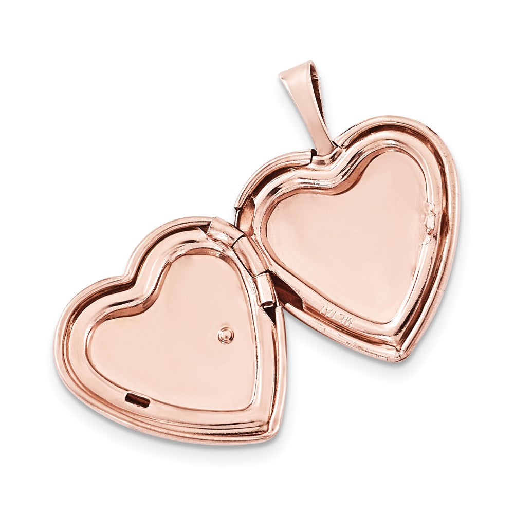 Sterling Silver Rose Gold-plated 16mm Heart with Diamond Heart Locket