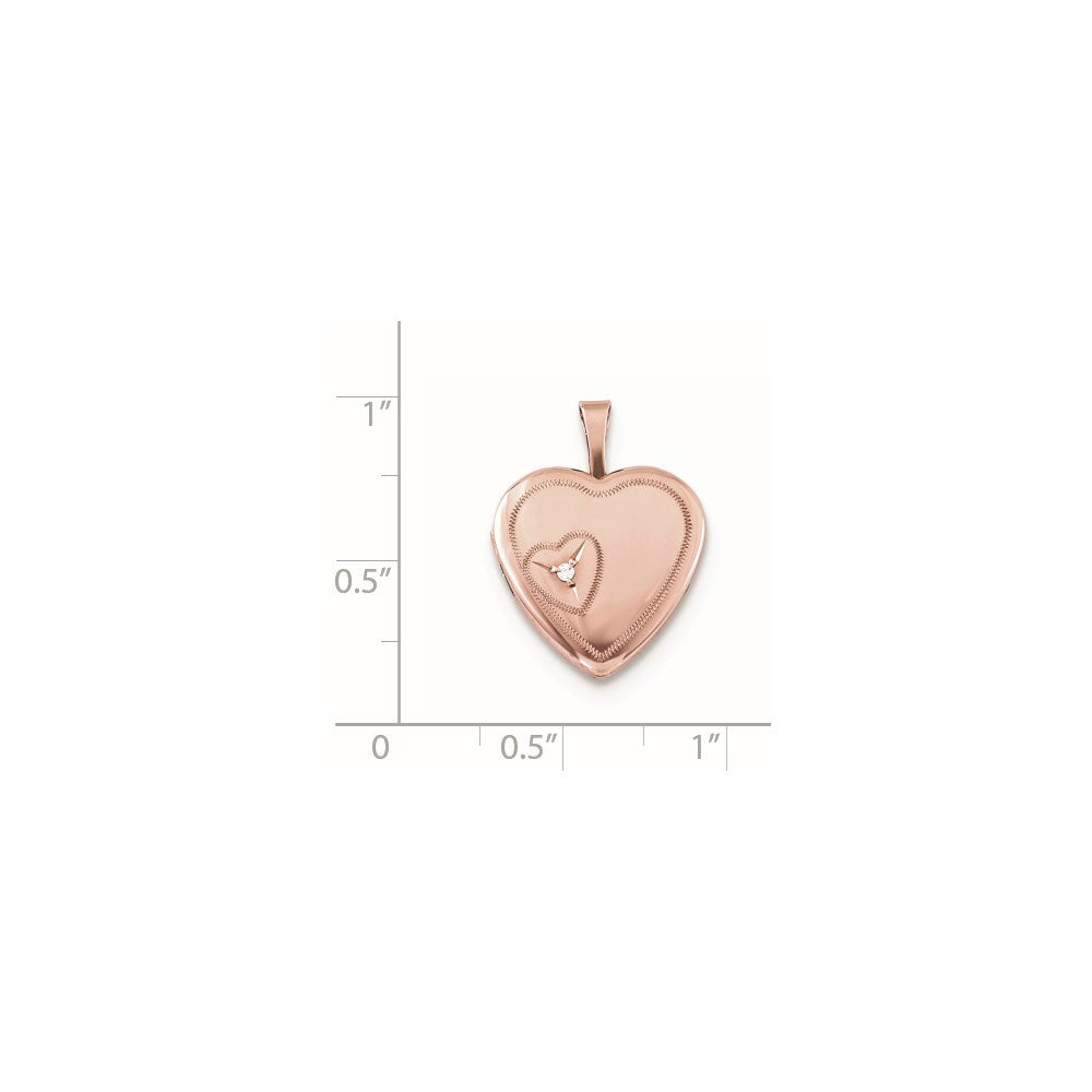 Sterling Silver Rose Gold-plated 16mm Heart with Diamond Heart Locket