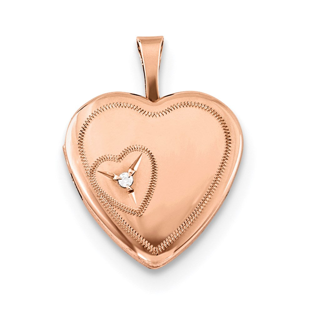 Sterling Silver Rose Gold-plated 16mm Heart with Diamond Heart Locket