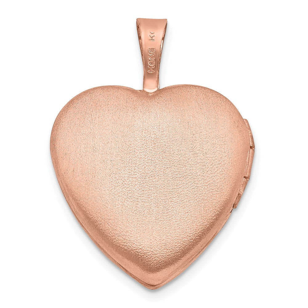 Sterling Silver Rose Gold-plated & Diamond 16mm Satin & D/C Heart Locket