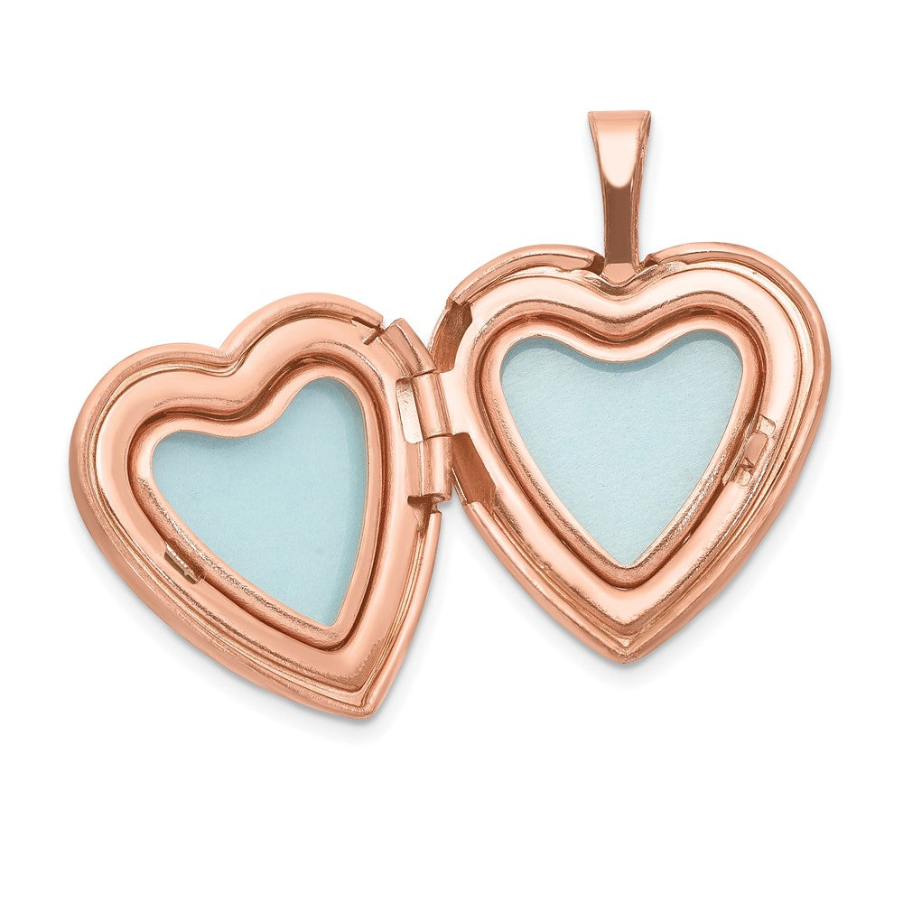 Sterling Silver Rose Gold-plated & Diamond 16mm Satin & D/C Heart Locket