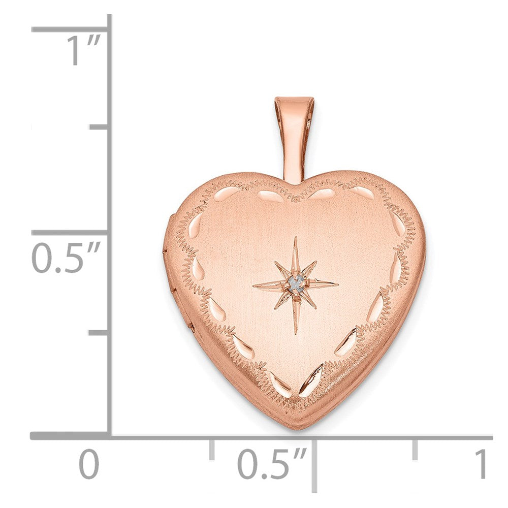 Sterling Silver Rose Gold-plated & Diamond 16mm Satin & D/C Heart Locket