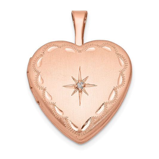 Sterling Silver Rose Gold-plated & Diamond 16mm Satin & D/C Heart Locket