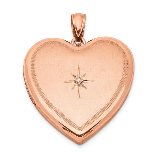 Sterling Silver Rose Gold-plated & Diamond 24mm D/C Heart Locket