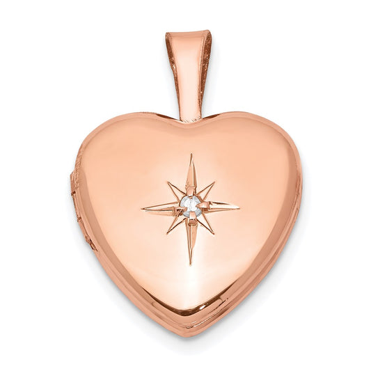 Sterling Silver Rose Gold-plated & Diamond Polished 12mm Heart Locket