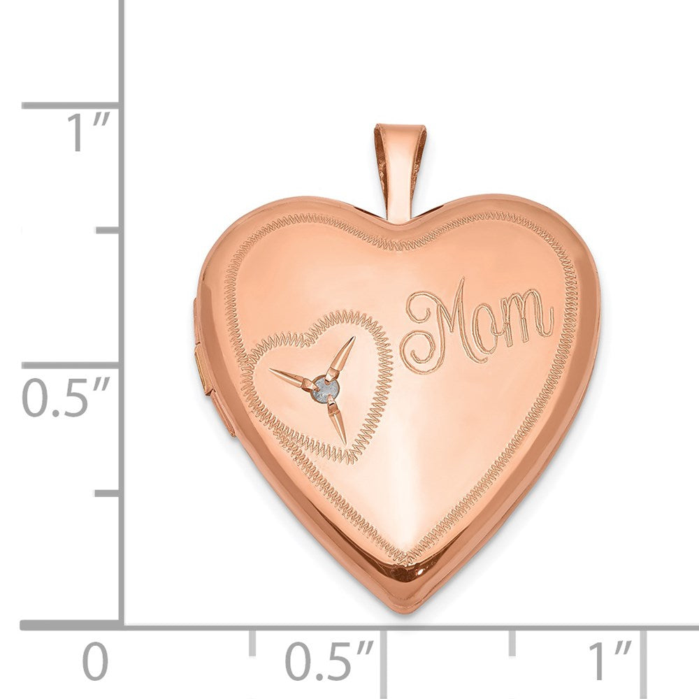 Sterling Silver Rose Gold-plated 20mm Mom with Diamond Heart Locket